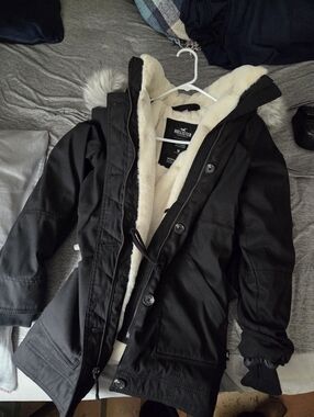 Hollister Black Jacket with Cream Sherpa Hood